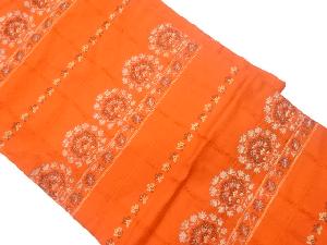 リサイクル　横段に草花模様織出し名古屋帯